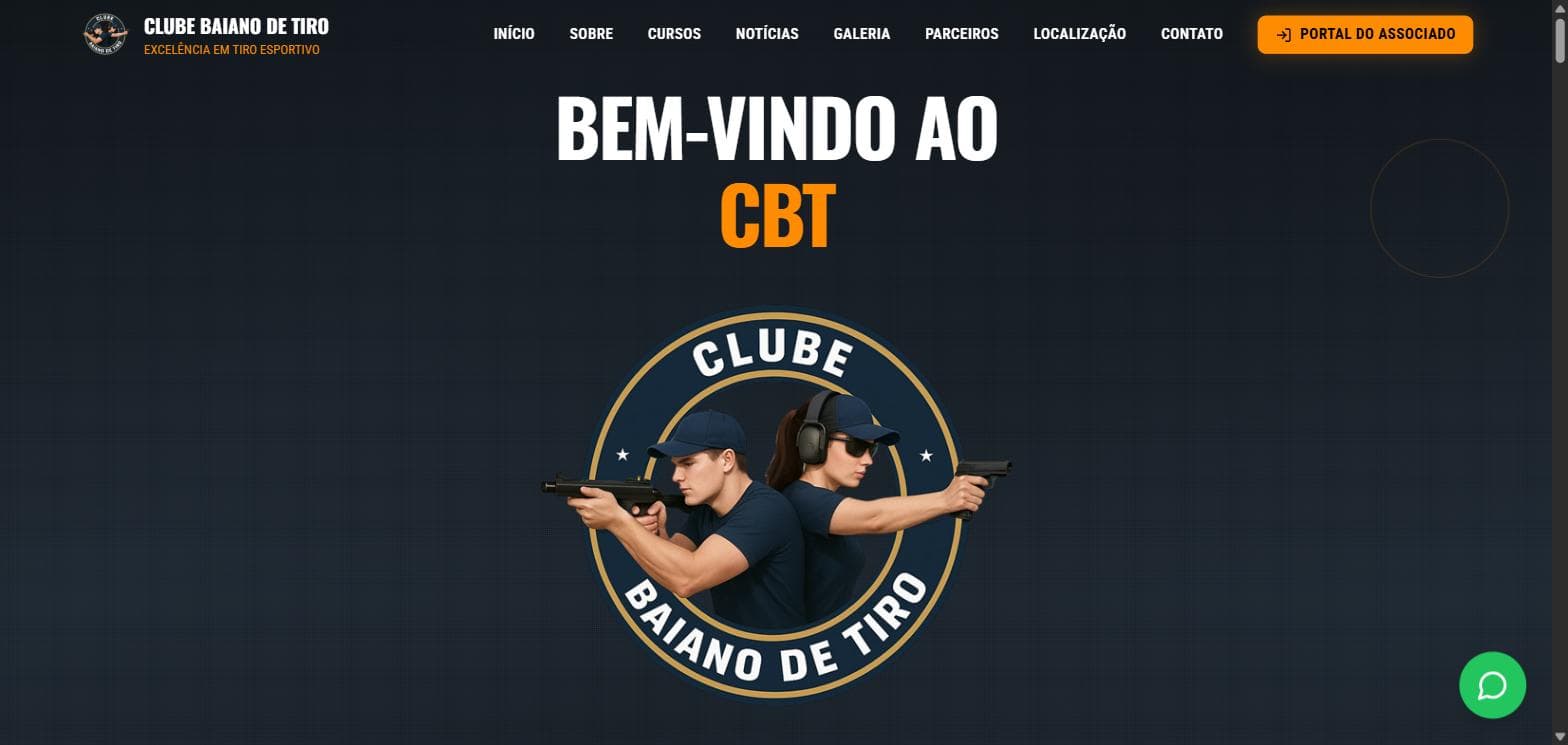 Site do Clube Baiano de Tiro, tela real em produção