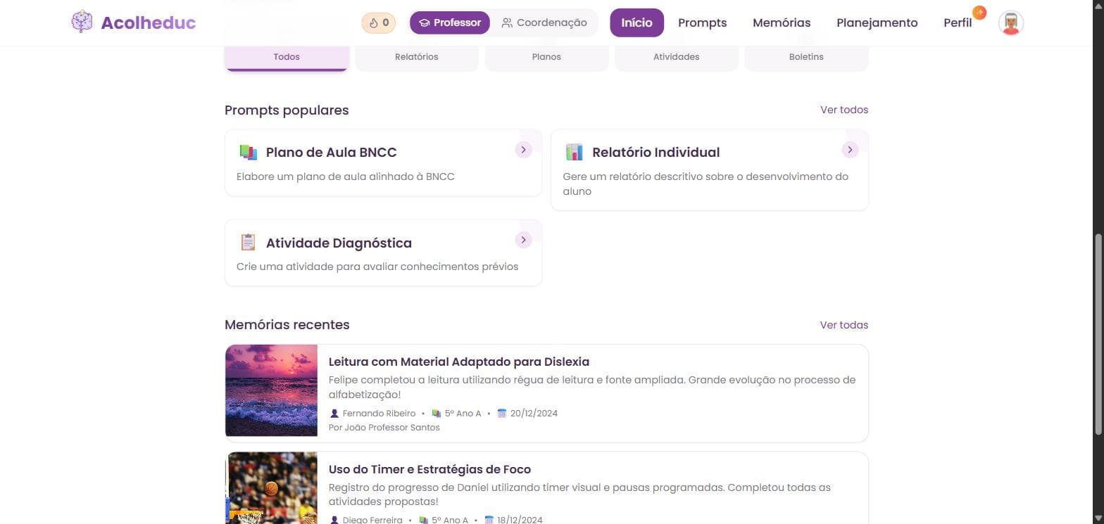 Prompts populares e Memórias recentes na visão do professor