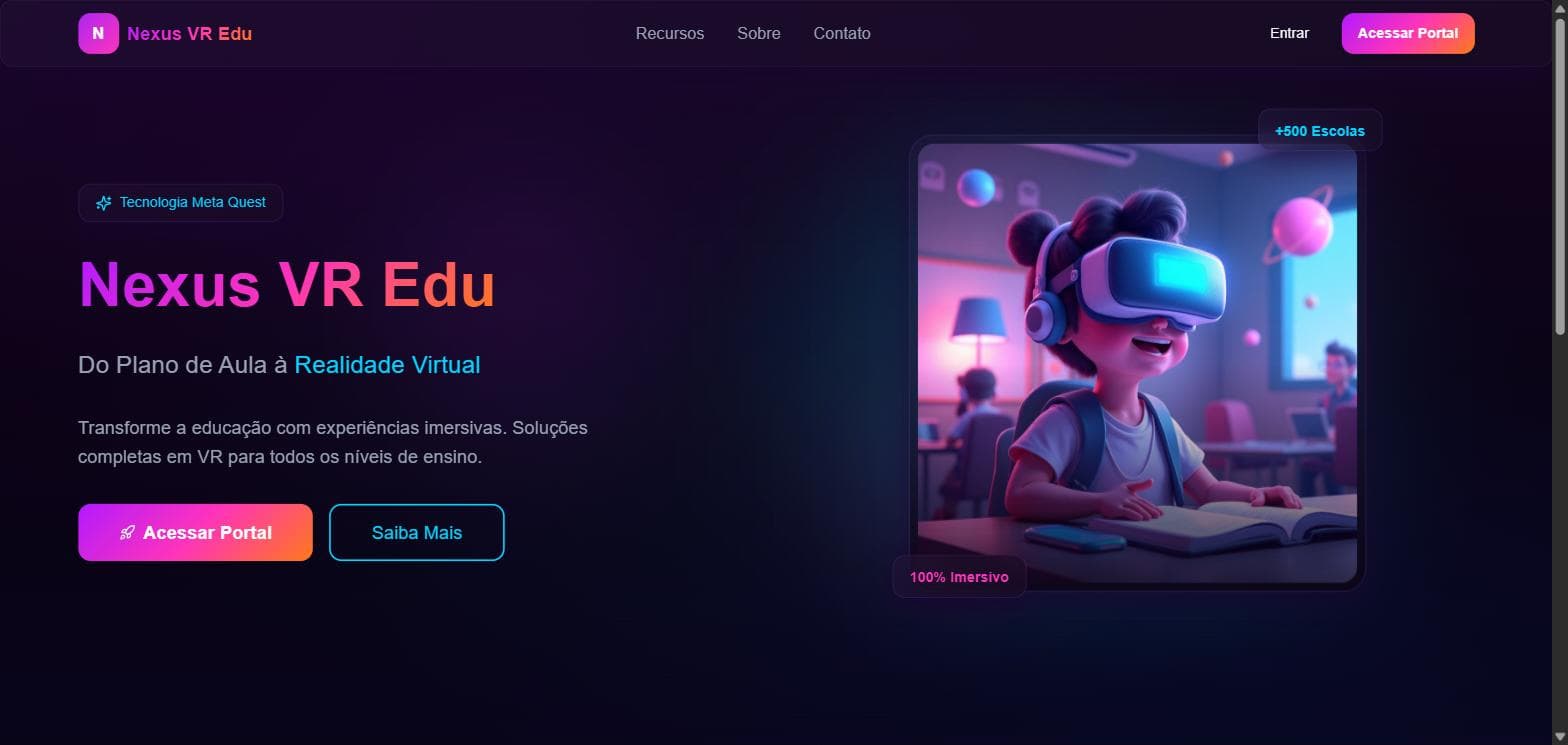 Nexus VR Edu, página inicial real do produto